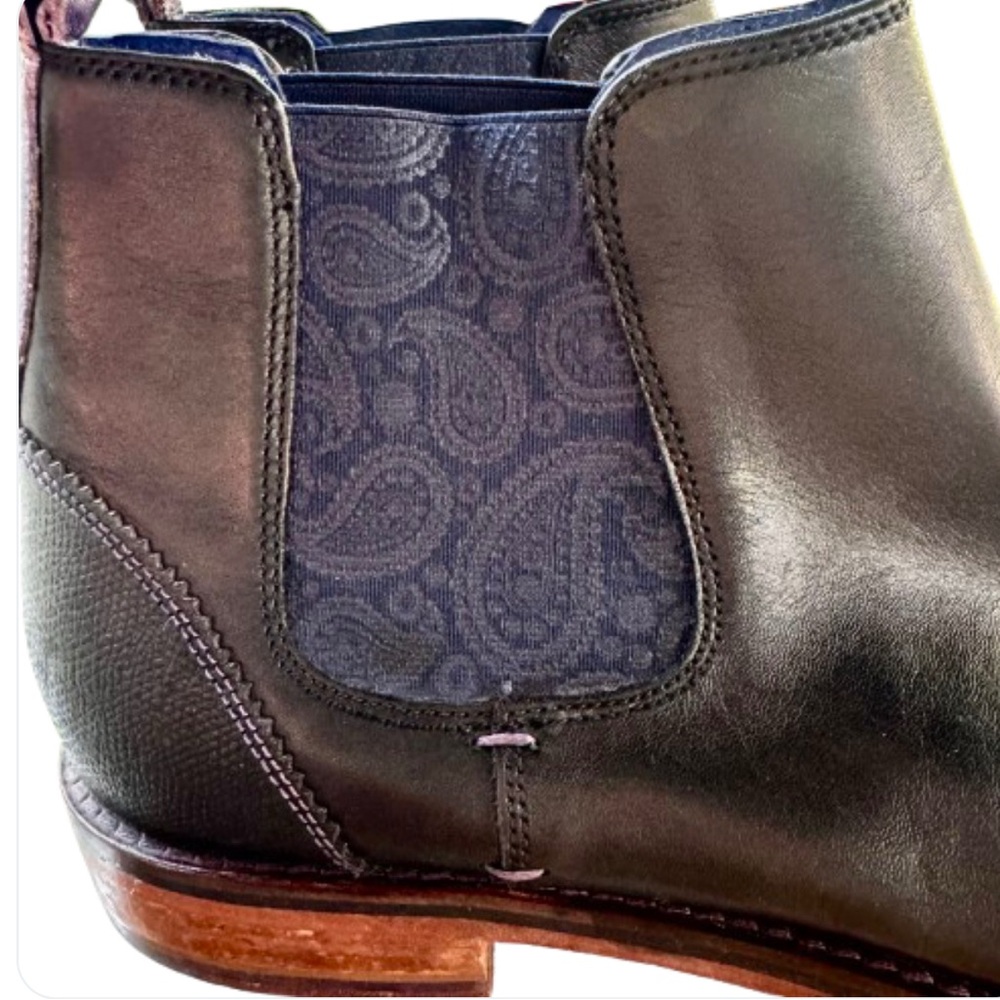 Ted Baker Black Leather Camroon Paisley Chelsea Boots